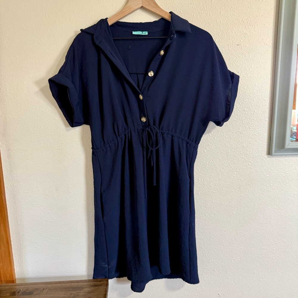 PS Kate Boutique Navy Blue Button Cinch Dress Small